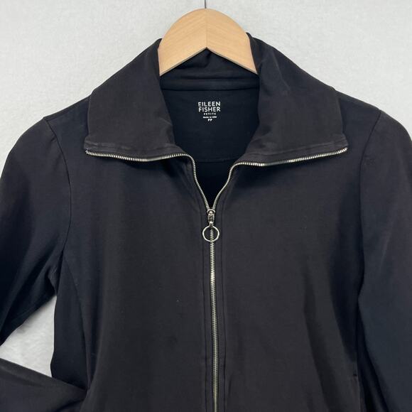 EILEEN FISHER Jacket PP Organic Cotton Stretch Jersey Track Full Zip Black USA - Picture 3 of 12